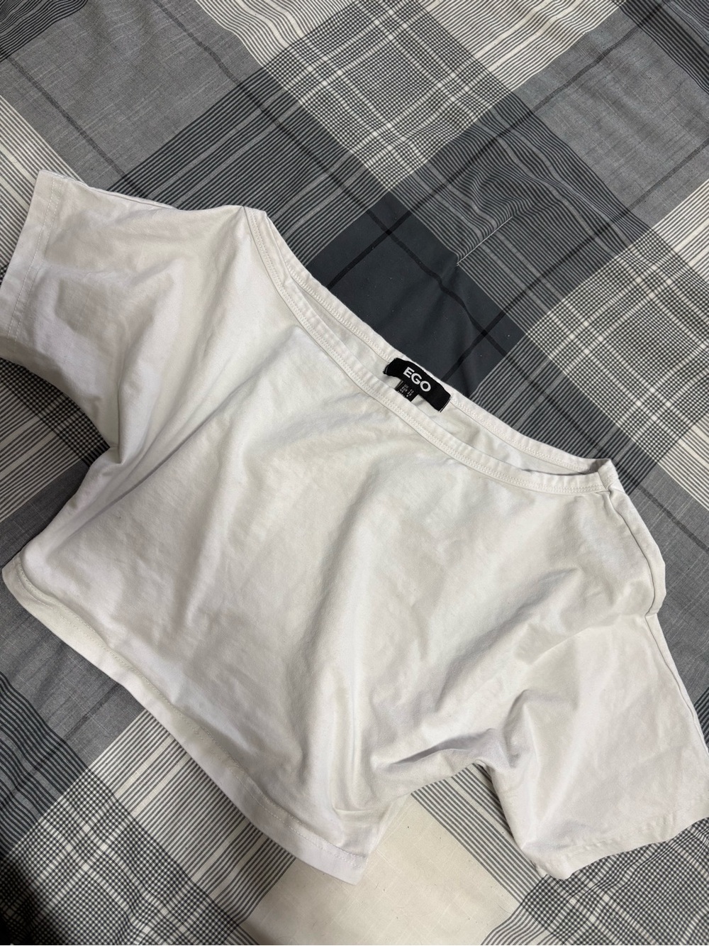 EGO White Off-Shoulder Crop Tee